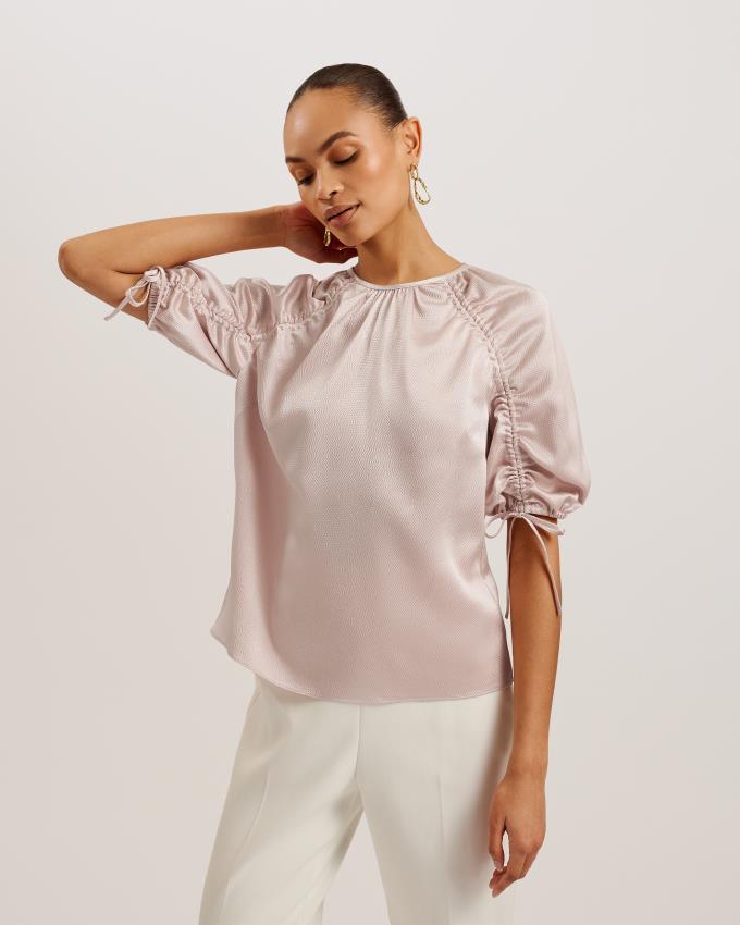 Hauts Ted Baker Gathered Puff Sleeve Satin Rose Femme | CIA-98083961